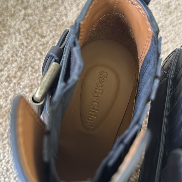 See by Chloe Buckle Black Leather SB Heeled Bootie - Picture 8 of 10